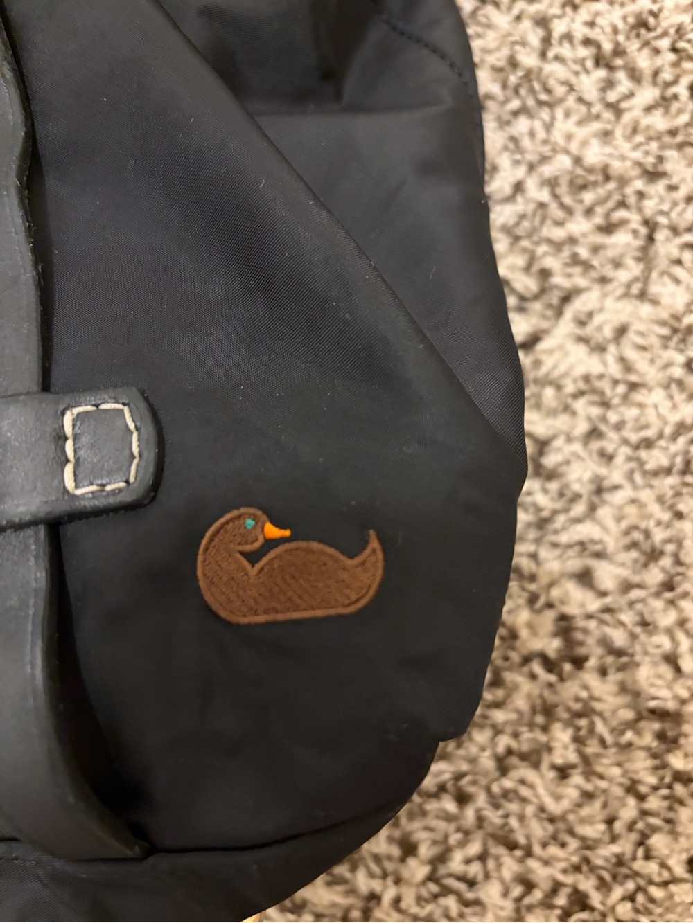 Vintage Y2K Dooney & Bourke Black Nylon Tote with Brown Leather Duck Patch - Picture 2 of 9
